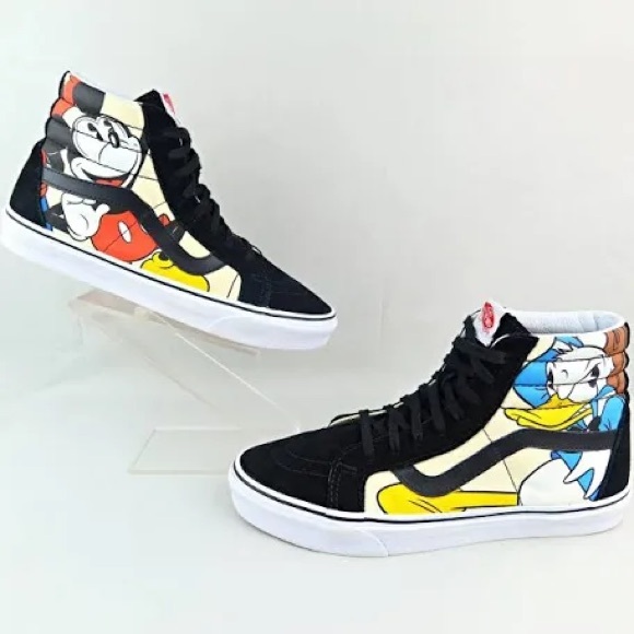 Black and White High-Top Sneakers with Cartoon Design